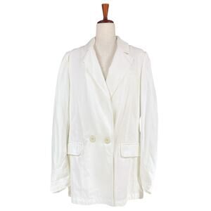 FREE PEOPLE Double-Breasted White Cotton/Tencel Twill Lightweight Blazer Size M